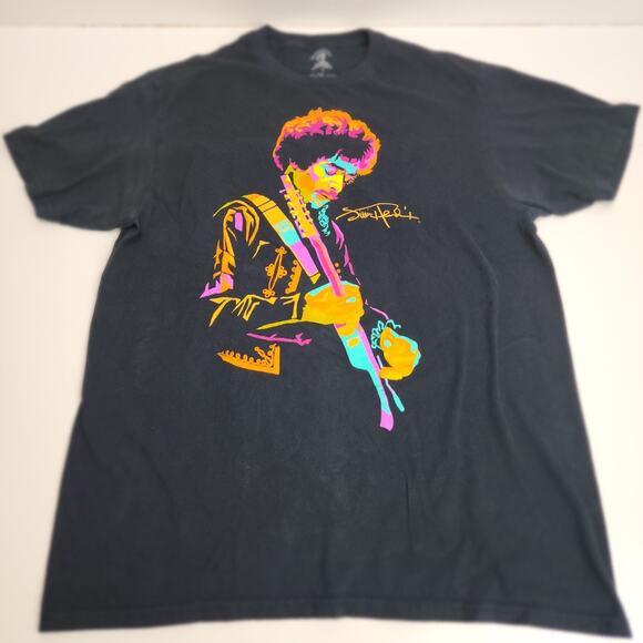 Jimi Hendrix Playing Guitar Black Short Sleeve Graphic T-Shirt Men's Size L - Picture 1 of 4